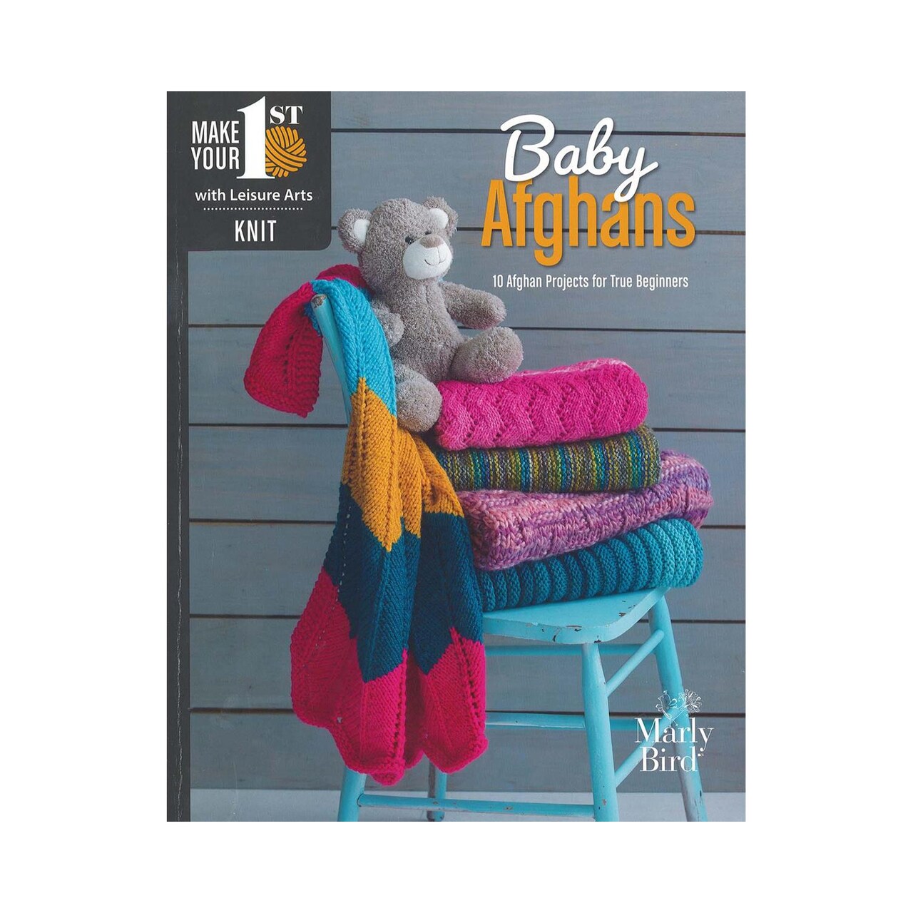 Leisure Arts Make Your First Knit Baby Afghan Book - 10 Easy Baby Blanket Patterns for Beginners, Learn to Knit Afghans, Softcover Beginner Knitting Book, 48 Pages